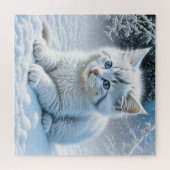 かわいい遊白猫の雪 ジグソーパズル (横)