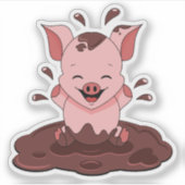 かわいい遊豚が泥だらけだ シール (正面)