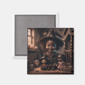 かわいい遊魔女と人形 マグネット (正面/裏面)