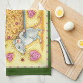 かわいい運クリスマスネズミのフルーツケーキデザート キッチンタオル (四つ折り)