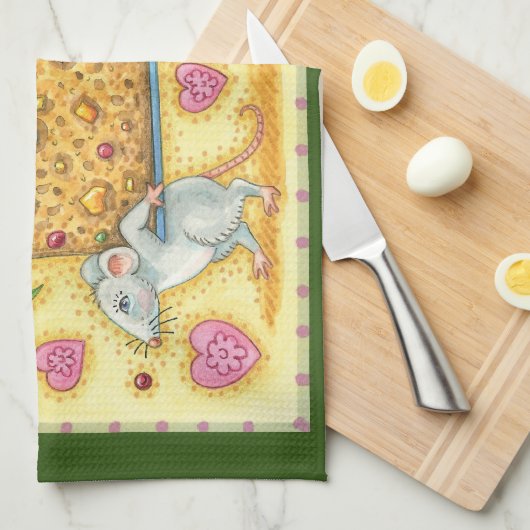 かわいい運クリスマスネズミのフルーツケーキデザート キッチンタオル (四つ折り)