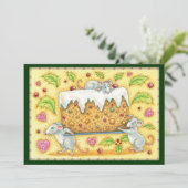 かわいい運クリスマスネズミのフルーツケーキデザート シーズンカード (スタンド正面)