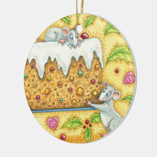 かわいい運クリスマスネズミのフルーツケーキデザート セラミックオーナメント (左)