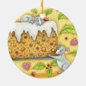 かわいい運クリスマスネズミのフルーツケーキデザート セラミックオーナメント (裏面)