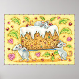 かわいい運クリスマスネズミのフルーツケーキデザート ポスター