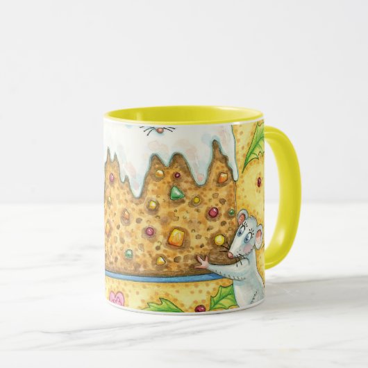 かわいい運クリスマスネズミのフルーツケーキデザート マグカップ (正面右)