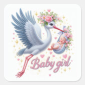 かわいい運コウノトリの娘 スクエアシール (正面)