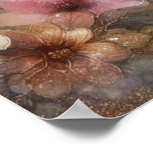 かわいい運ネズミの花水彩グリッター ポスター (角)