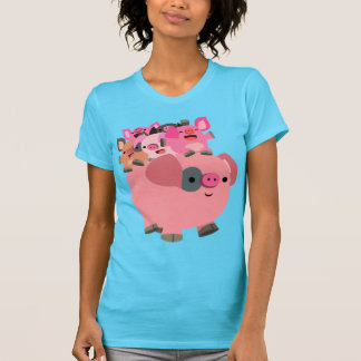 かわいい運マンガ豚の子豚の女の子 Tシャツ