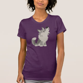 かわいい遠ぼえの漫画のオオカミの女性のTシャツ Tシャツ