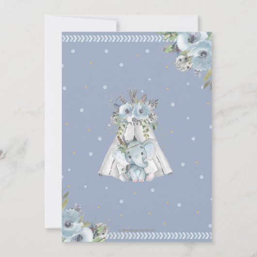 かわいい部族の象の少年が1歳の誕生日を野生に 招待状 (裏面)