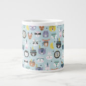 かわいい部族の顔パターン ジャンボコーヒーマグカップ (正面)