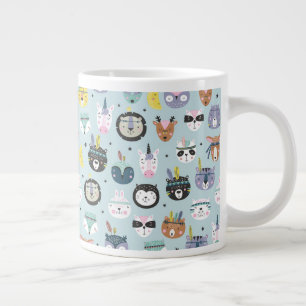 かわいい部族の顔パターン ジャンボコーヒーマグカップ