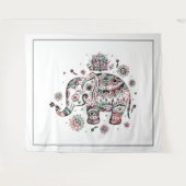 かわいい部族フローラゾウイラストレーション タペストリー (正面(横))