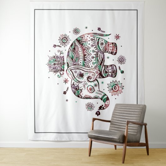 かわいい部族フローラゾウイラストレーション タペストリー (インサイチュ)