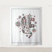 かわいい部族フローラゾウイラストレーション タペストリー (正面)