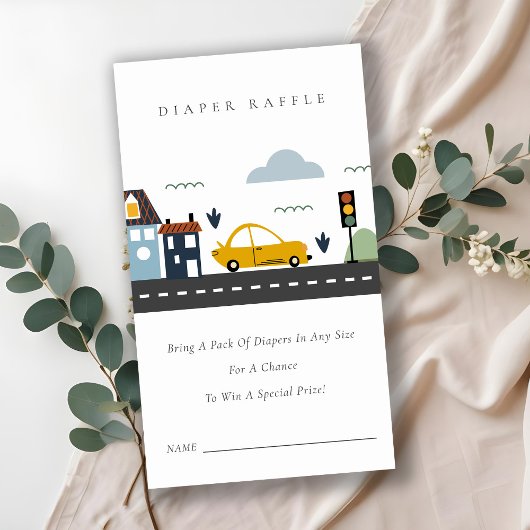 かわいい都市の都市用乗り物おむつくじ赤ちゃん歓迎会 エンクロージャーカード
