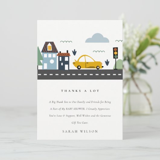 かわいい都市車の車ロードベビーシャワー サンキューカード (スタンド正面)