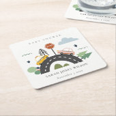 かわいい都市車の道路の街並み赤ちゃんシャワー スクエアペーパーコースター (アングル)