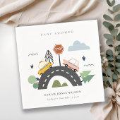 かわいい都市車の道路の街並み赤ちゃんシャワー スタンダードカクテルナプキン