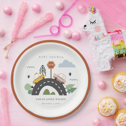 かわいい都市車の道路の街並み赤ちゃんシャワー ペーパープレート (パーティー)