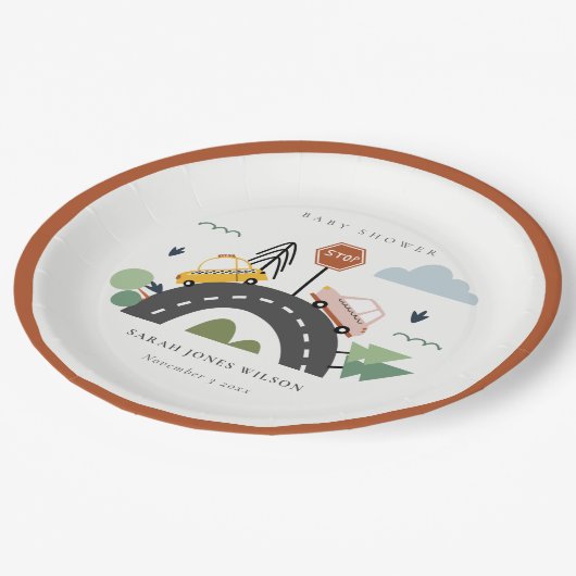 かわいい都市車の道路の街並み赤ちゃんシャワー ペーパープレート (アングル)