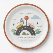 かわいい都市車の道路の街並み赤ちゃんシャワー ペーパープレート (正面)