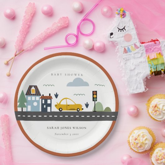 かわいい都市車の道路の街並み赤ちゃんシャワー ペーパープレート (パーティー)