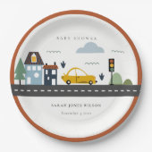 かわいい都市車の道路の街並み赤ちゃんシャワー ペーパープレート (正面)