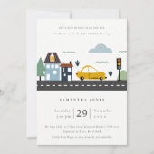 かわいい都市車の道路ベビーシャワー招待状 サンキューカード (正面)