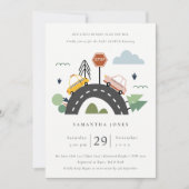 かわいい都市車の道路ベビーシャワー招待状 サンキューカード (正面)