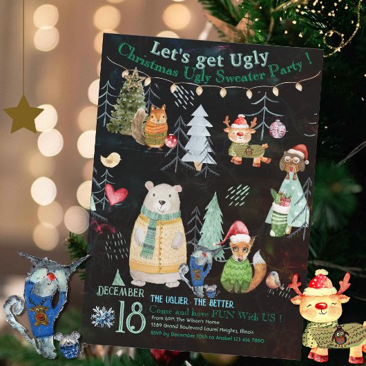 かわいい醜いセータークリスマスパーティの招待状 招待状