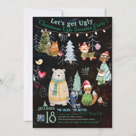 かわいい醜いセータークリスマスパーティの招待状 招待状 (正面)