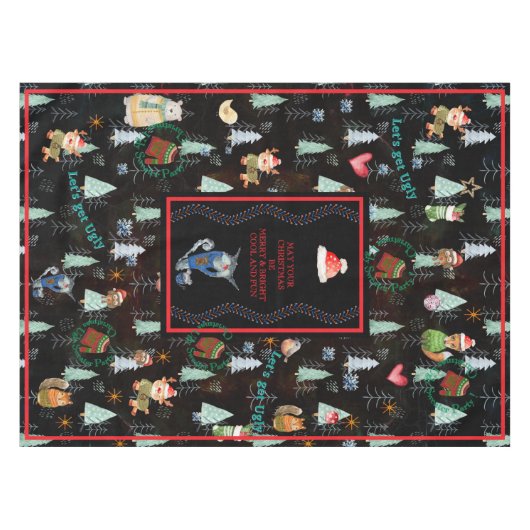 かわいい醜いセータークリスマスパーティー北欧動物 テーブルクロス (正面(横))