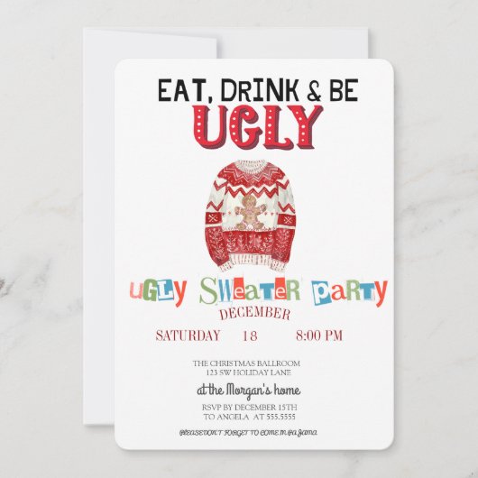 かわいい醜いセータークリスマスパーティー 招待状 (正面)