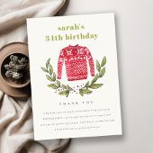 かわいい醜いセーター冬の赤任意の年齢誕生日 サンキューカード