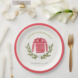 かわいい醜いセーター冬の赤任意の年齢誕生日 ペーパープレート