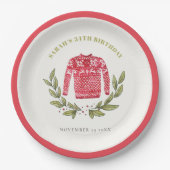 かわいい醜いセーター冬の赤任意の年齢誕生日 ペーパープレート (正面)