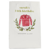 かわいい醜いセーター冬の赤任意の年齢誕生日 ミディアムペーパーバッグ (正面)