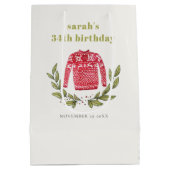 かわいい醜いセーター冬の赤任意の年齢誕生日 ミディアムペーパーバッグ (裏面)