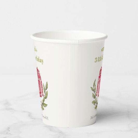 かわいい醜いセーター冬の赤任意の年齢誕生日 紙コップ (右)