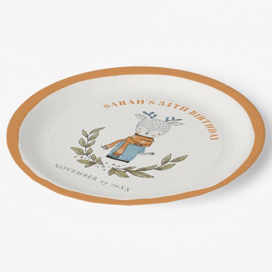 かわいい醜いセーター冬トナカイ任意の年齢誕生日 ペーパープレート (アングル)