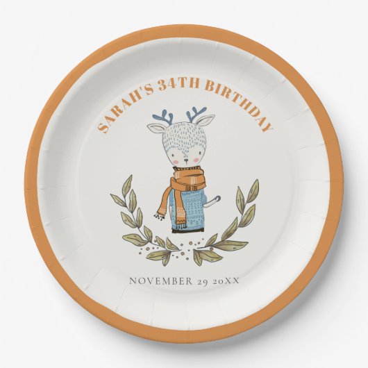 かわいい醜いセーター冬トナカイ任意の年齢誕生日 ペーパープレート (正面)
