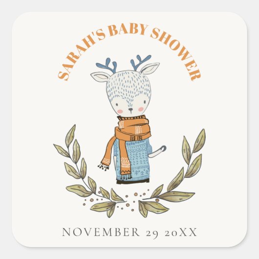 かわいい醜いセーター葉トナカイ赤ちゃんシャワー スクエアシール (正面)
