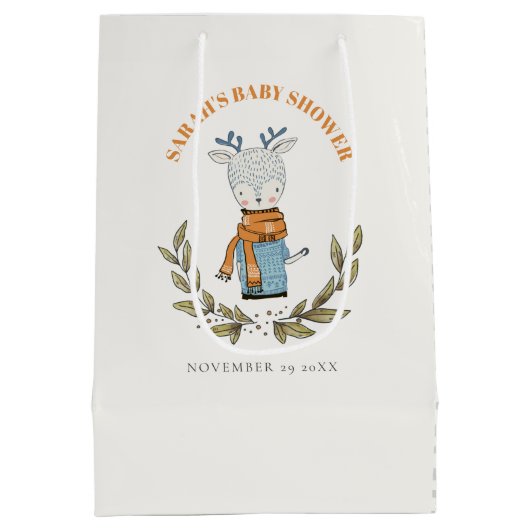 かわいい醜いセーター葉トナカイ赤ちゃんシャワー ミディアムペーパーバッグ (裏面)