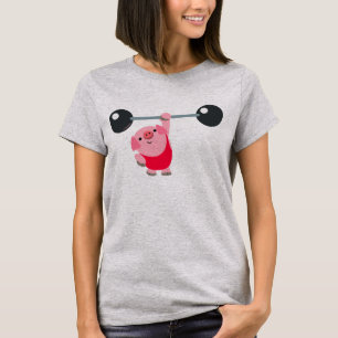かわいい重量挙げの漫画のブタの女性のTシャツ Tシャツ