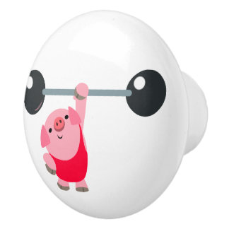 かわいい重量挙げマンガ豚 セラミックノブ
