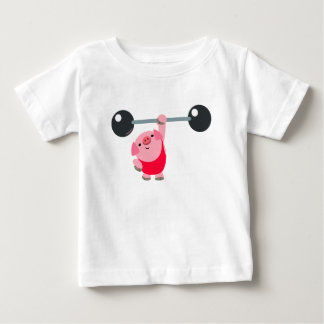 かわいい重量挙げ漫画の豚のベビーTシャツ ベビーTシャツ