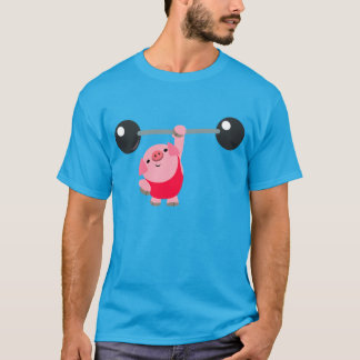 かわいい重量挙げ漫画の豚Tシャツ Tシャツ
