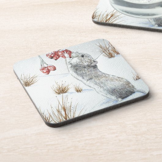 かわいい野ネズミの雪景色の冬の野生動物 コースター (左側)